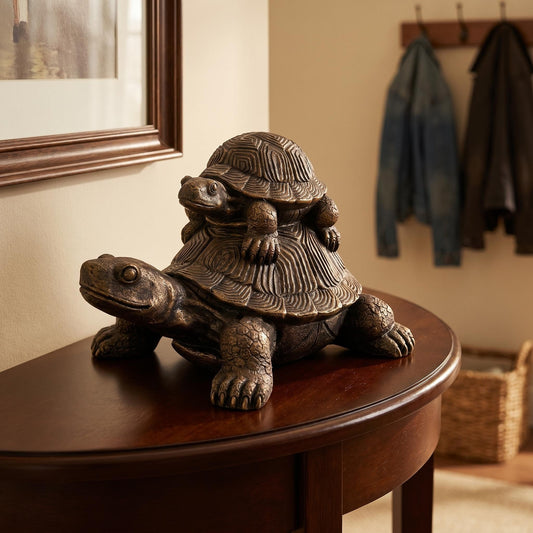 Vintage Bronze Stacked Turtle Statue