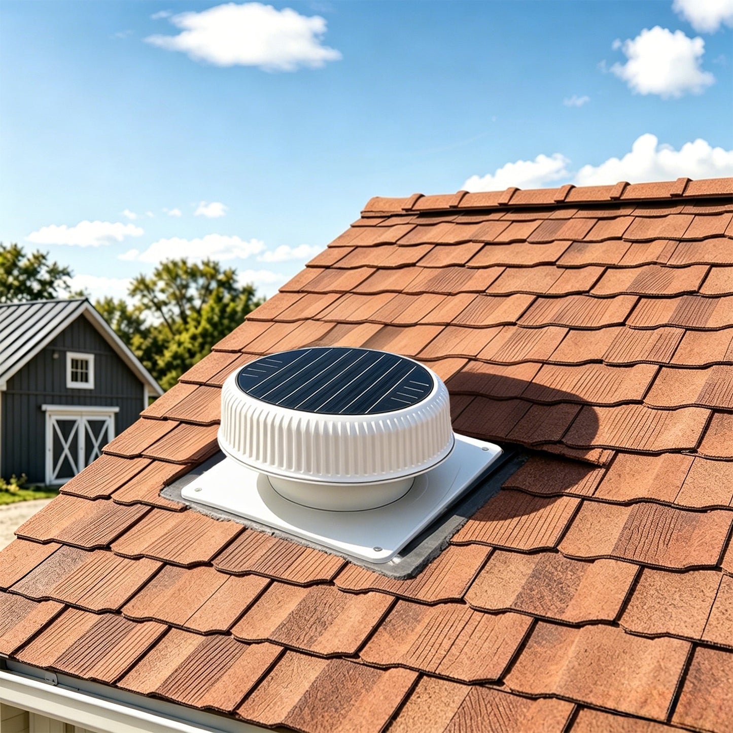 12" Flush Mount Round Solar Roof Vent Fan, 30W Dual Power