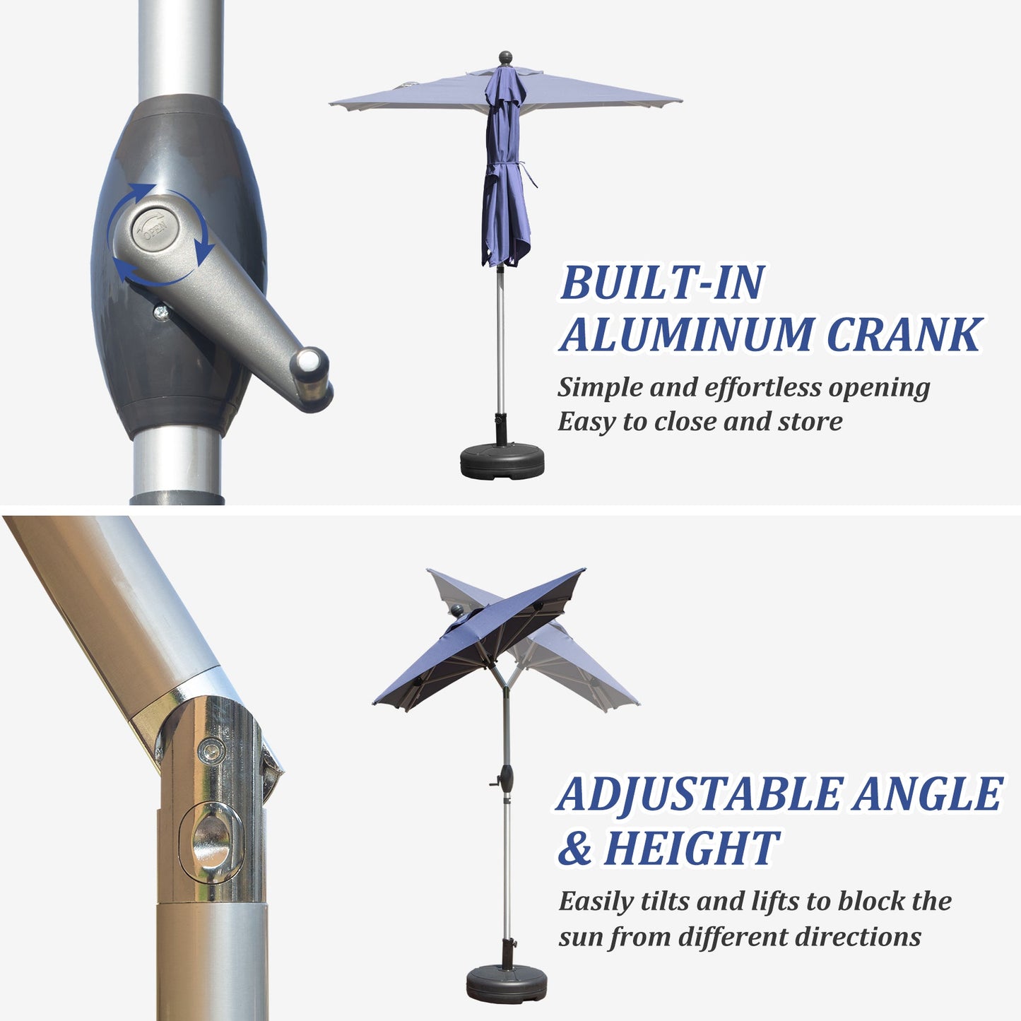 Rectangle Patio Umbrella with Crank Lift and Tilt Function