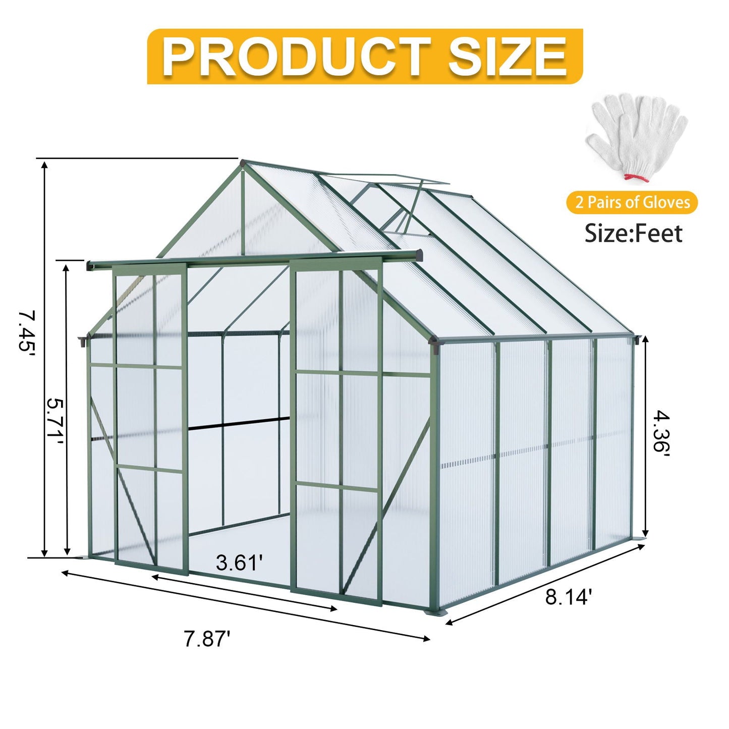 Double Door Polycarbonate house Raised Base And Anchor Aluminum Heavy Duty Walk In houses For Outdoor Backyard In All Season