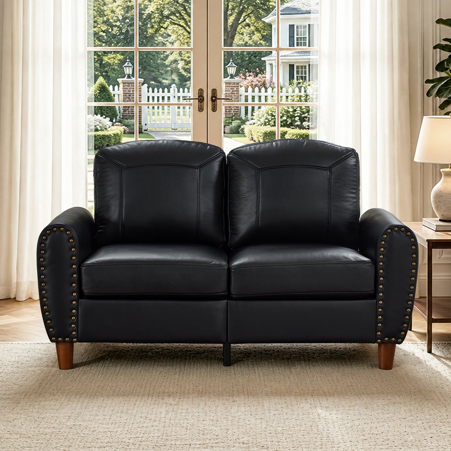59" Classic Living Room Sofa Loveseat Faux Leather Couch