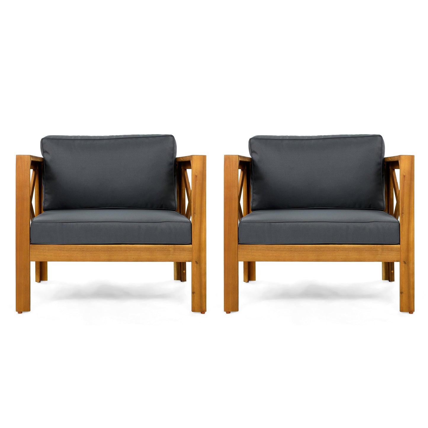 Outdoor Acacia Wood Club Wooden Armchair with Cushions (Set of 4)
