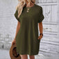 Loose Plus Size Fashion Casual Dress Solid Batwing Sleeve Tee Dress