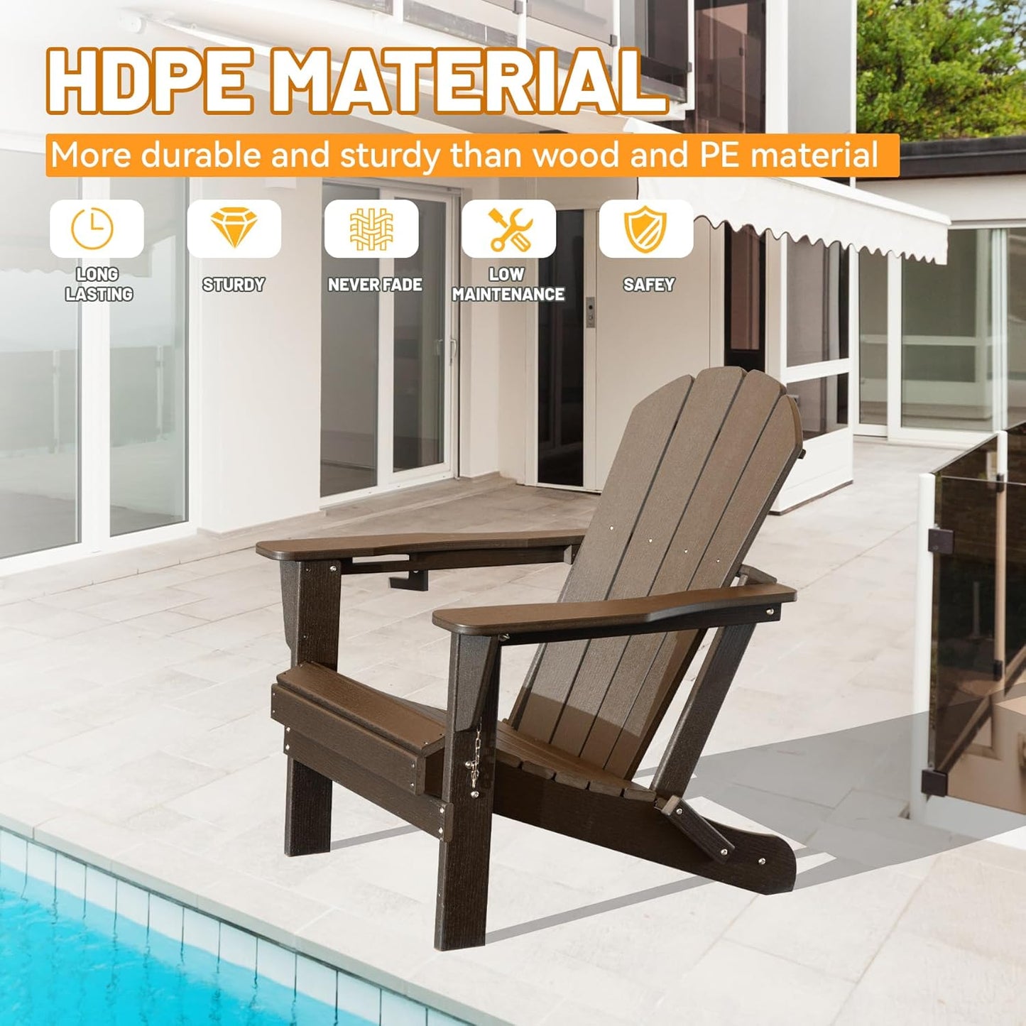 Adirondack Chair, Folding HDPE Outdoor Seating with Cup Holder