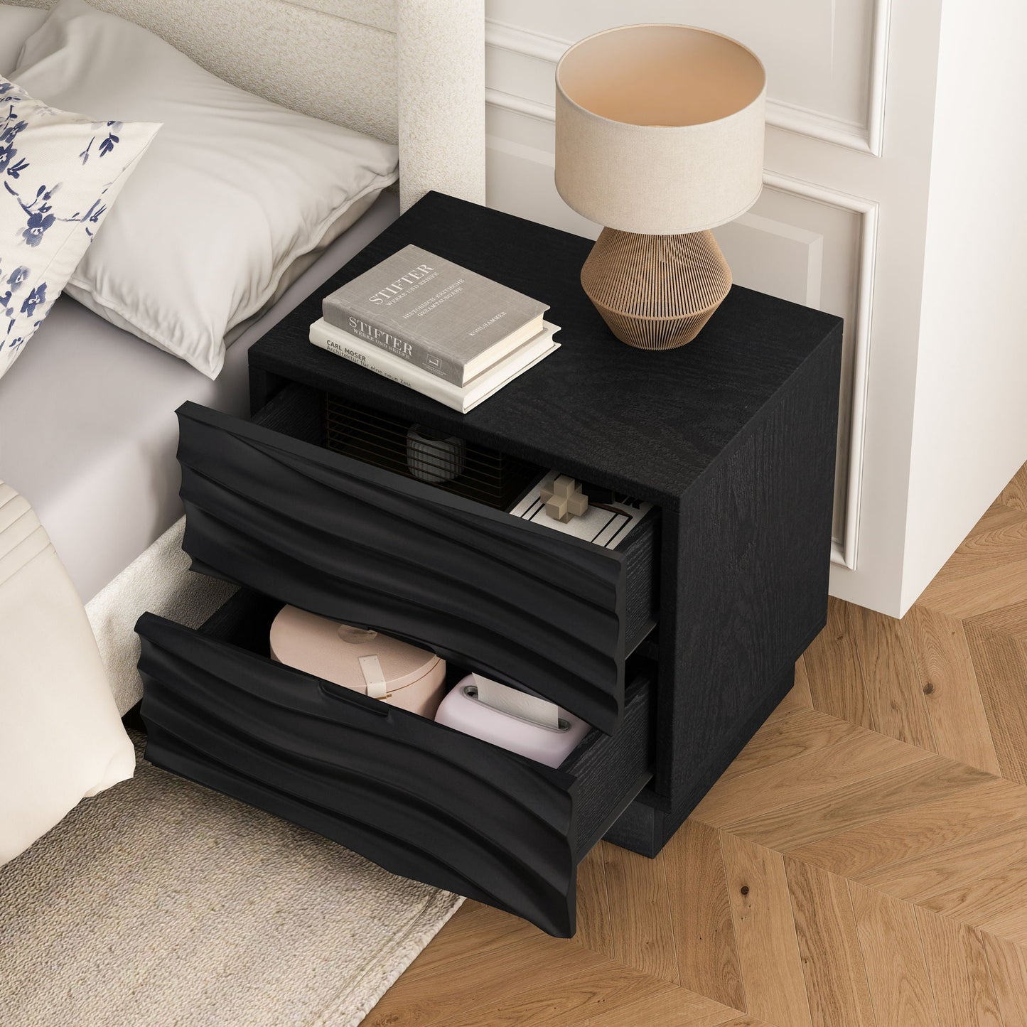 Nightstands, Bedside Table With 2 Drawers (Set of 2) - Black