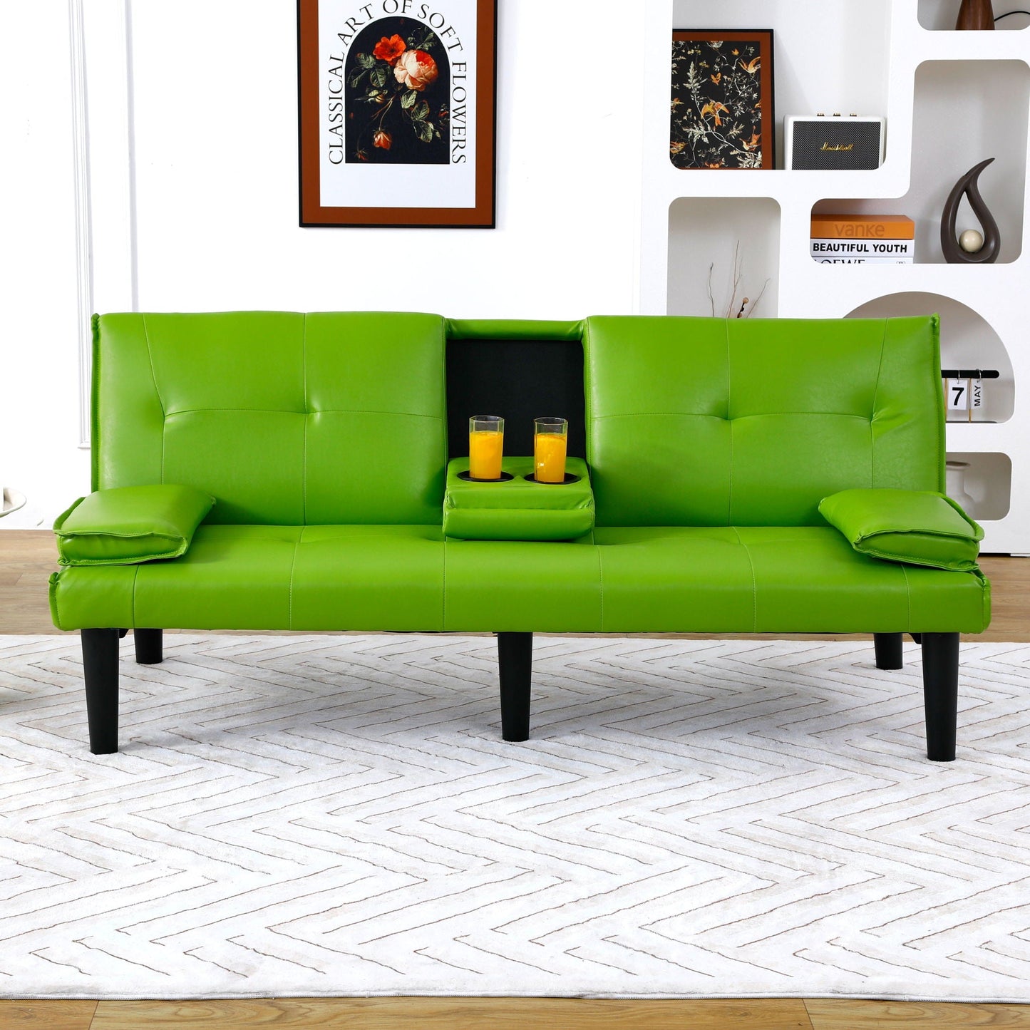 Sofa Bed With Foldable Design And Cup Holder