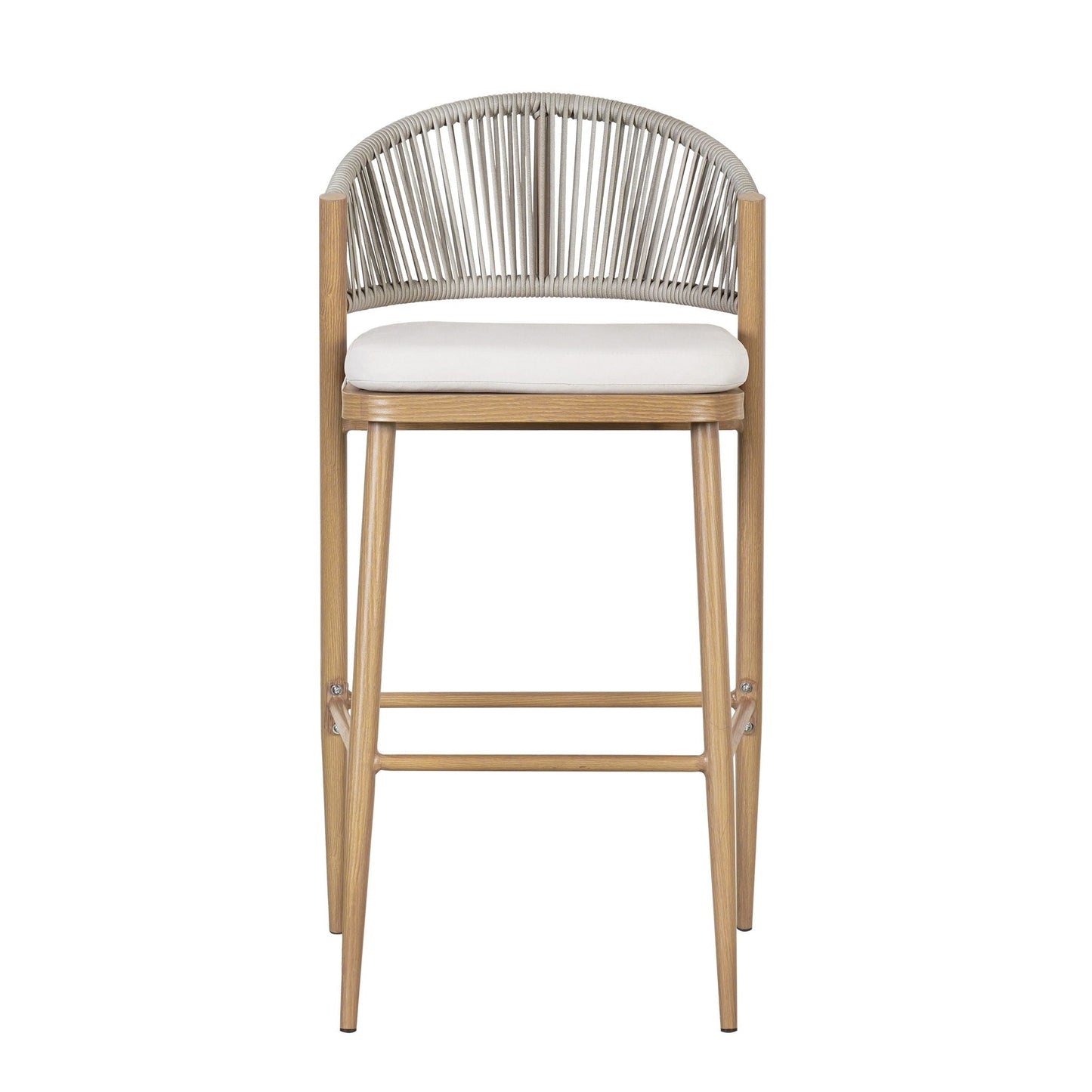 Outdoor Bar Height Metal Frame Counter Stools with Scallop-Shaped Backrest & Water-Resistant Cushions