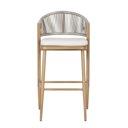 Outdoor Bar Height Metal Frame Counter Stools with Scallop-Shaped Backrest & Water-Resistant Cushions
