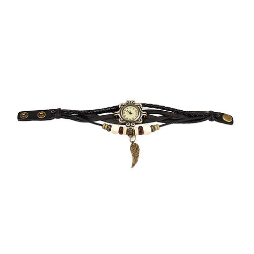 New! Boho Retro Angel Wing Leather Watch – Black