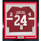 Framed Autographed/Signed Chris Chelios 35x39 Detroit Red Hockey Jersey JSA COA
