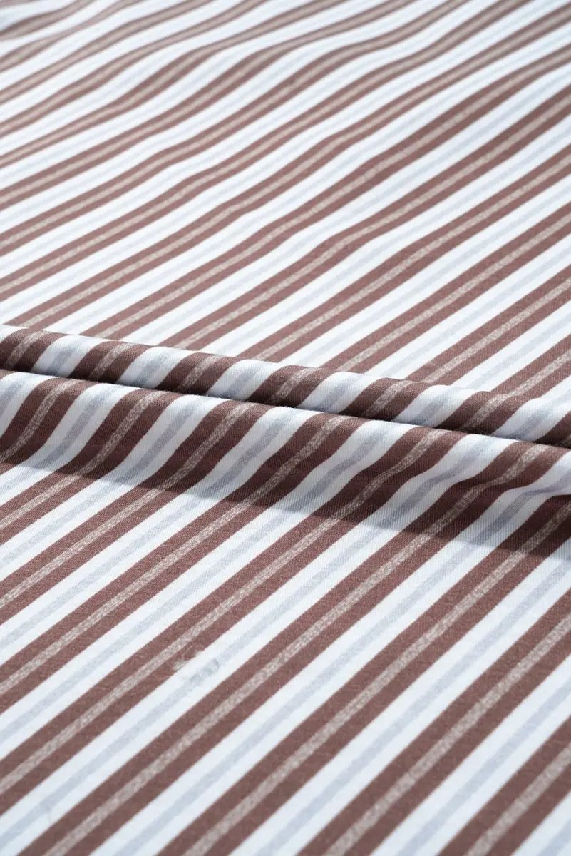 T-Shirts Love Salve Chestnut Striped Top Women's Daily Wear Blouse V Neck, Short Sleeve, Casual