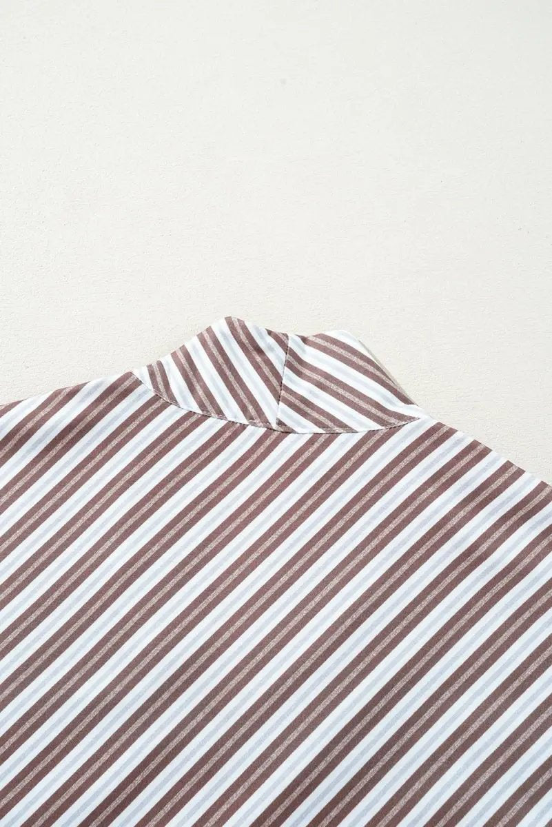 T-Shirts Love Salve Chestnut Striped Top Women's Daily Wear Blouse V Neck, Short Sleeve, Casual