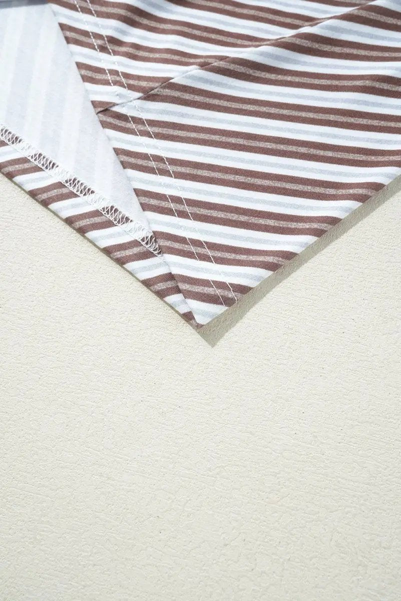 T-Shirts Love Salve Chestnut Striped Top Women's Daily Wear Blouse V Neck, Short Sleeve, Casual