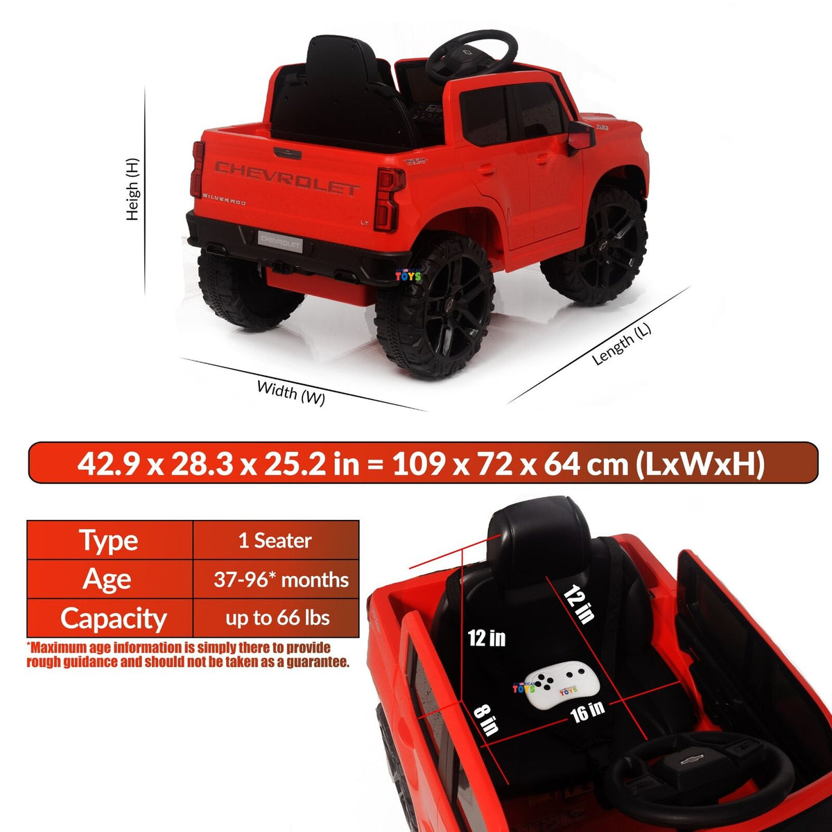 Chevrolet 12V R/C Truck with Suspension Wheels - Available in Multiple Colors