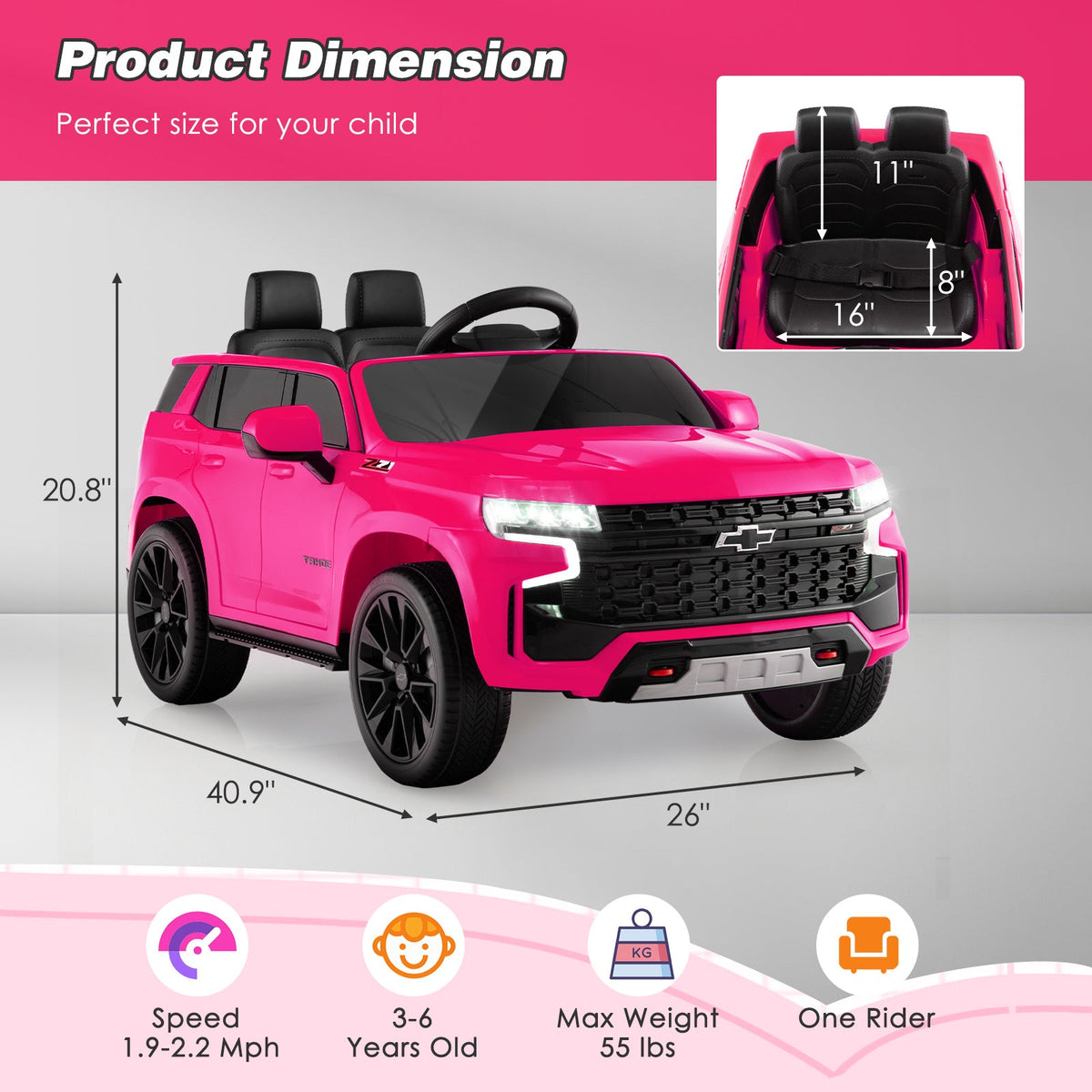 Chevrolet Tahoe 12V Electric Ride-On Truck for Kids with Remote Control, Lights, and Music