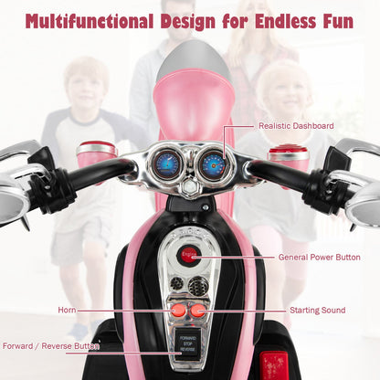 Chic Pink 3-Wheel Chopper Motorcycle for Kids with Headlight