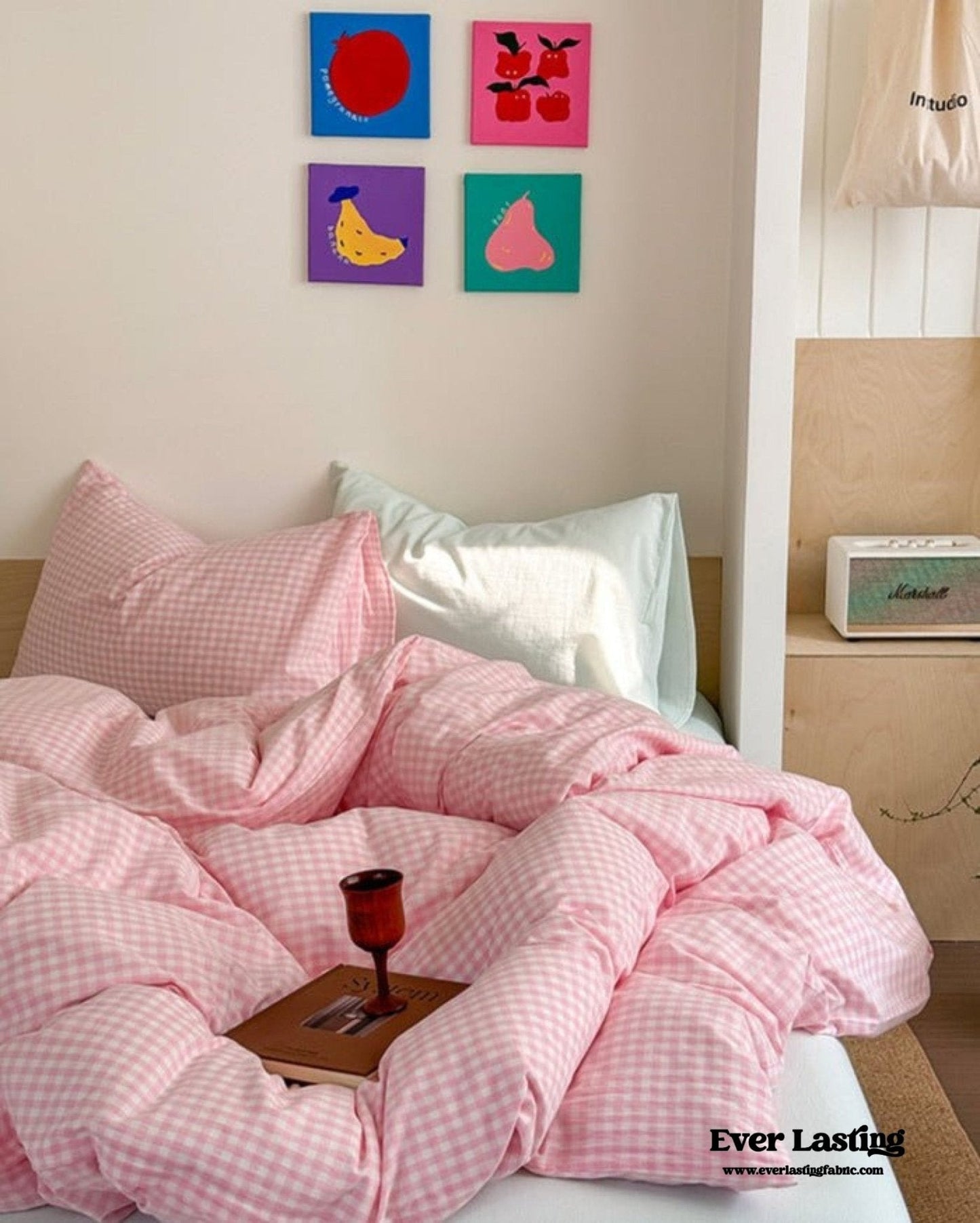 Chloe Pastel Candy Cotton Bedding Set / Purple Plaid