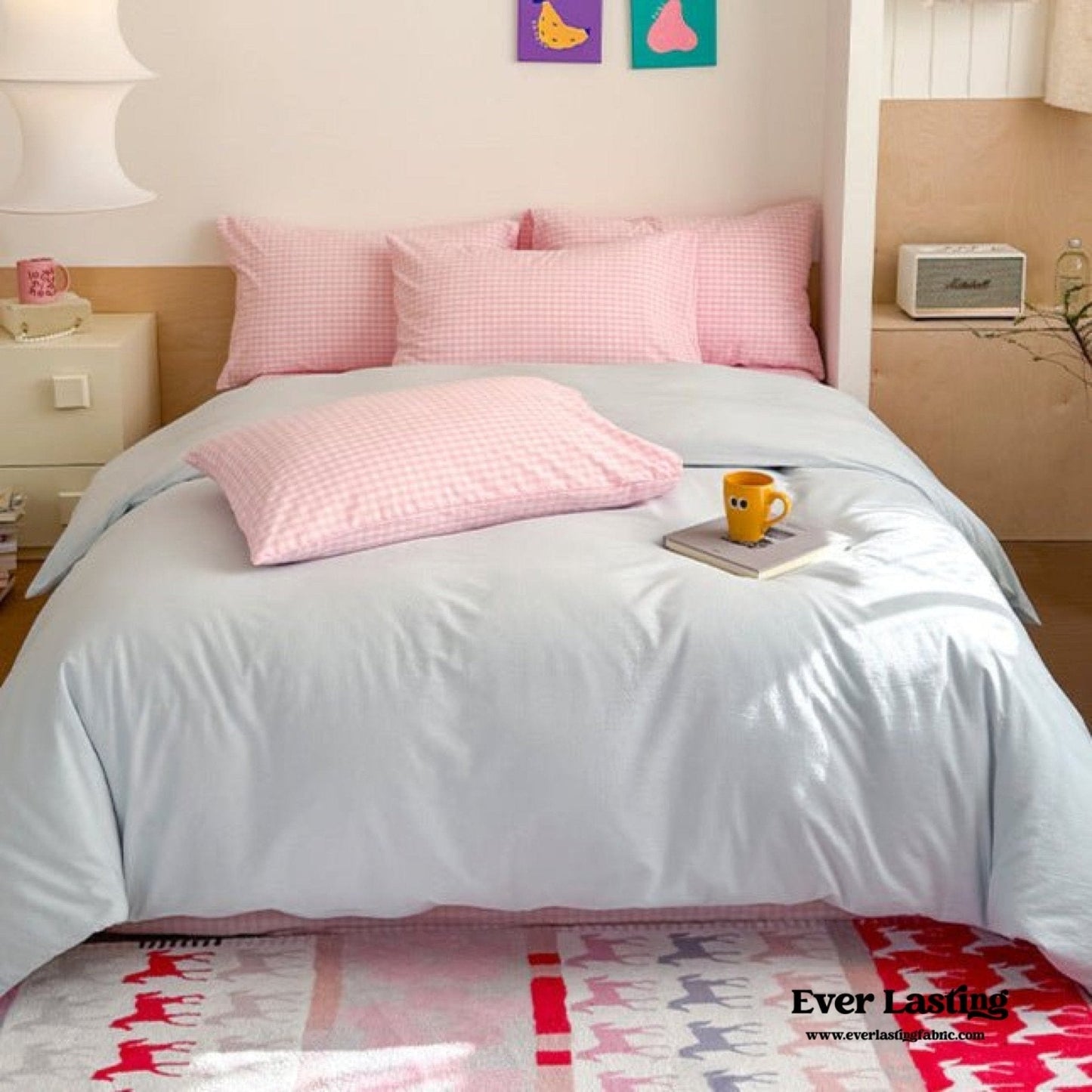 Chloe Pastel Candy Cotton Bedding Set / Purple Plaid