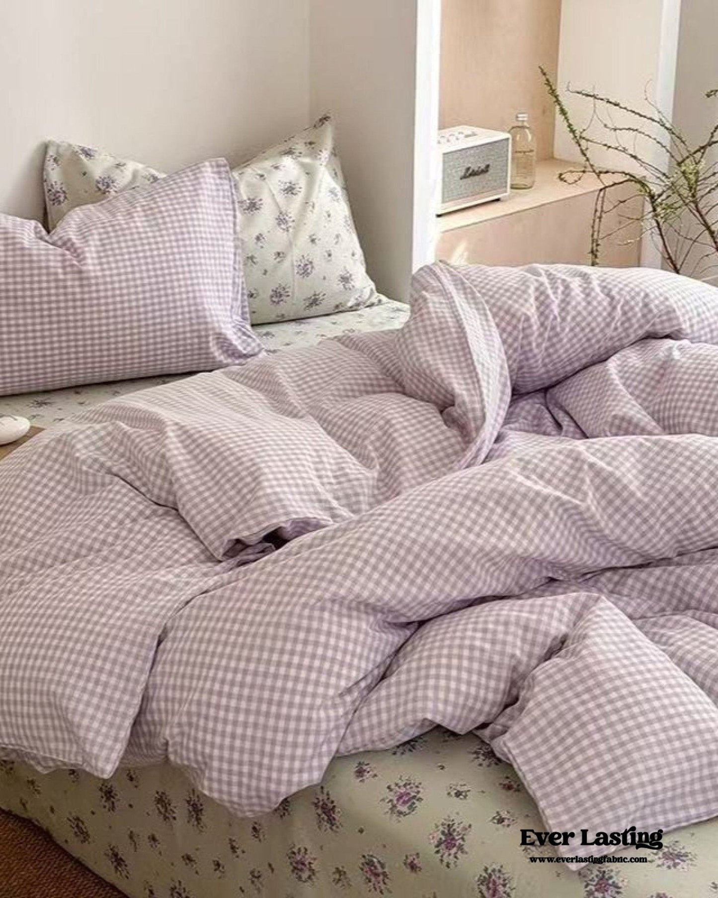 Chloe Pastel Candy Cotton Bedding Set / Purple Plaid