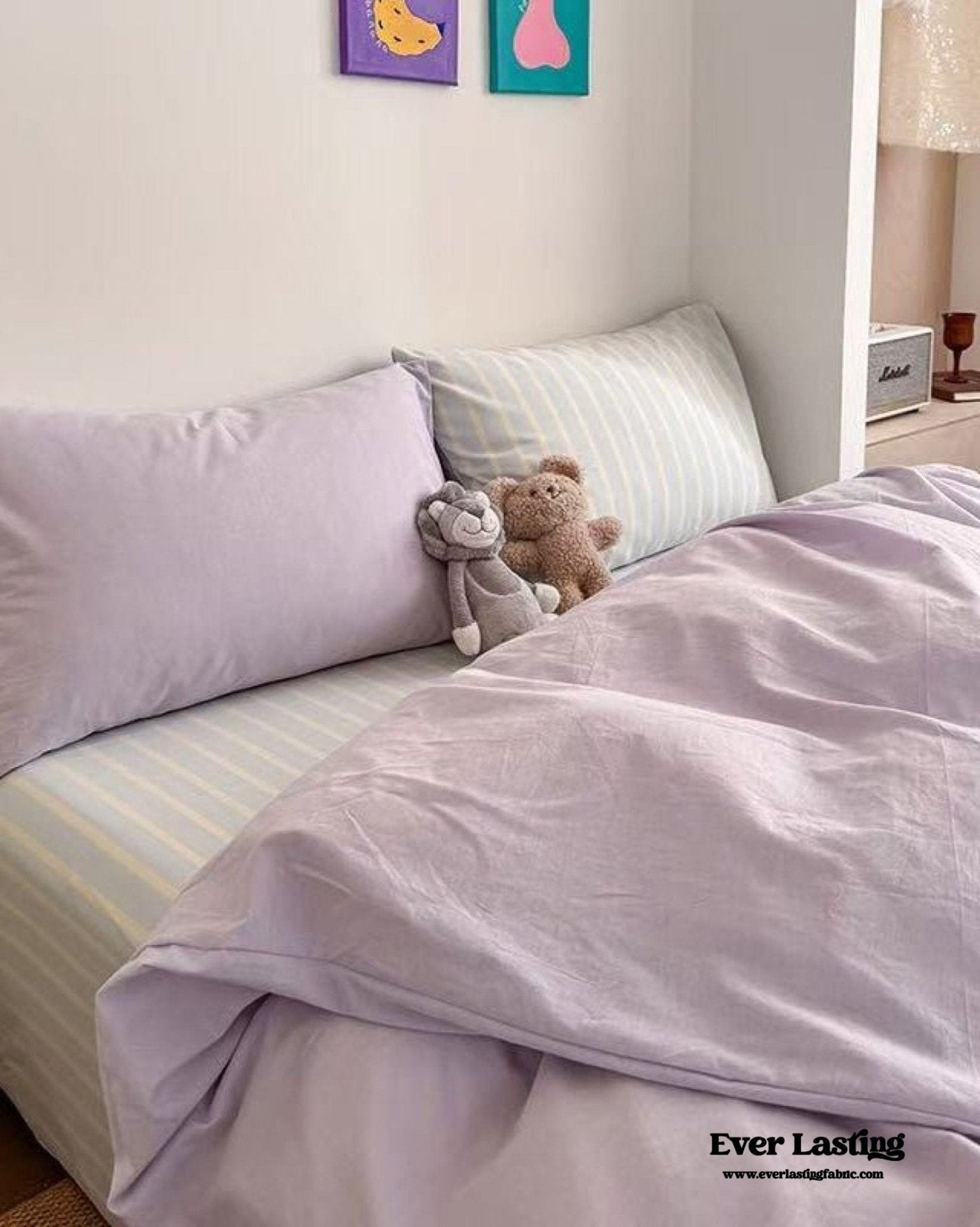 Chloe Pastel Candy Cotton Bedding Set / Purple Plaid