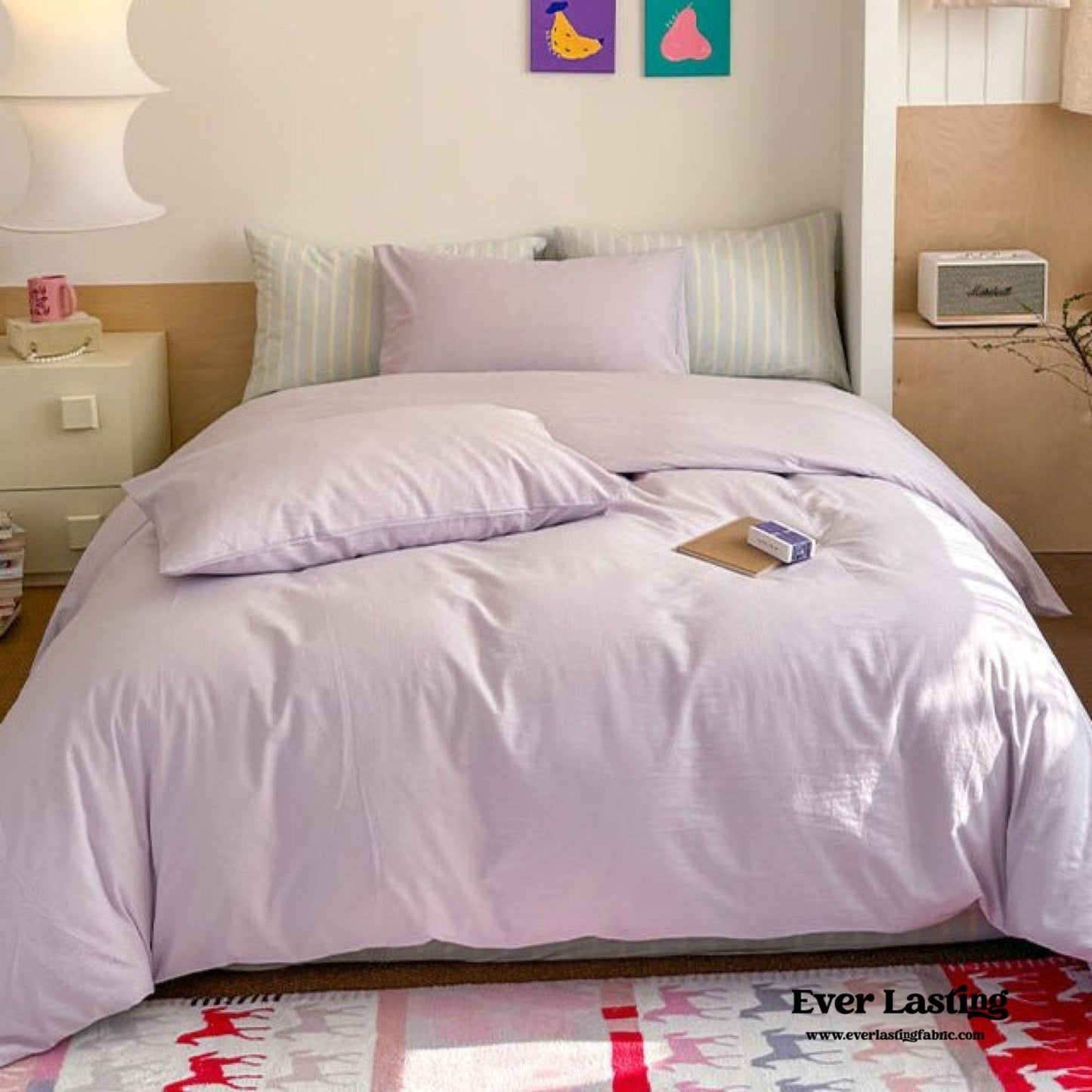 Chloe Pastel Candy Cotton Bedding Set / Purple Plaid