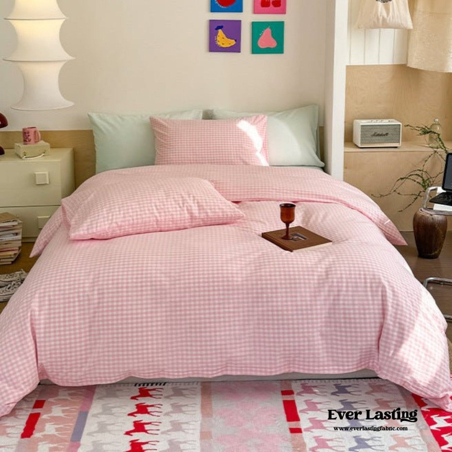 Chloe Pastel Candy Cotton Bedding Set / Purple Plaid