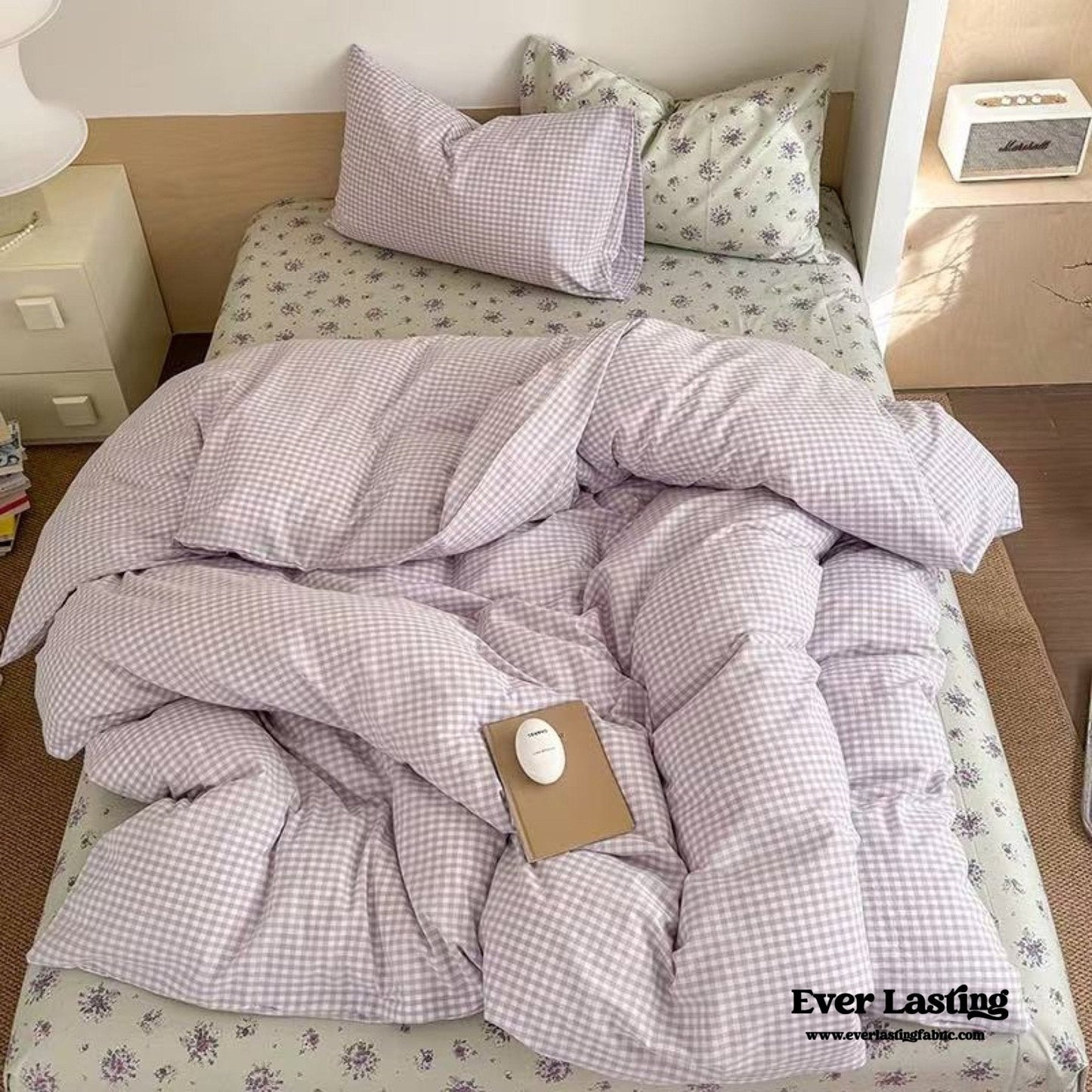 Chloe Pastel Candy Cotton Bedding Set / Purple Plaid