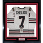 Framed Autographed/Signed Chris Chelios HOF 2013 35x39 Chicago White Hockey Jersey JSA COA