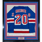 Framed Autographed/Signed Chris Kreider 35x39 New York Blue Hockey Jersey Beckett BAS COA