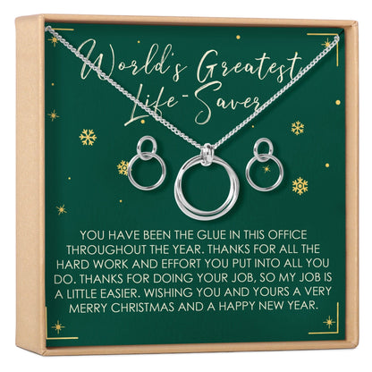 Christmas Gift for Administrative Assistant Linked Circles Earring and Necklace Jewelry Set