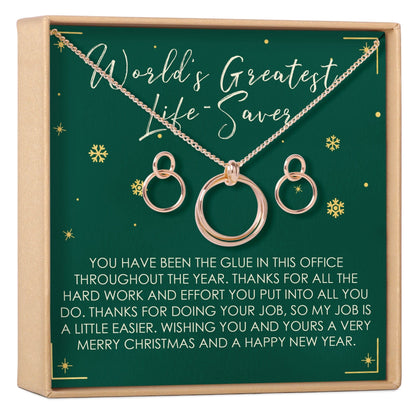 Christmas Gift for Administrative Assistant Linked Circles Earring and Necklace Jewelry Set