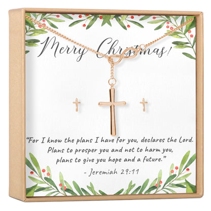 Christmas Gift for Christian  Cross earring and Necklace Set Jewelry Set