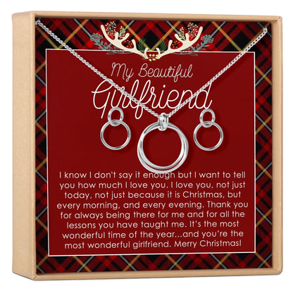Christmas Gift for Girlfriend Linked Circles Earring and Necklace Jewelry Set
