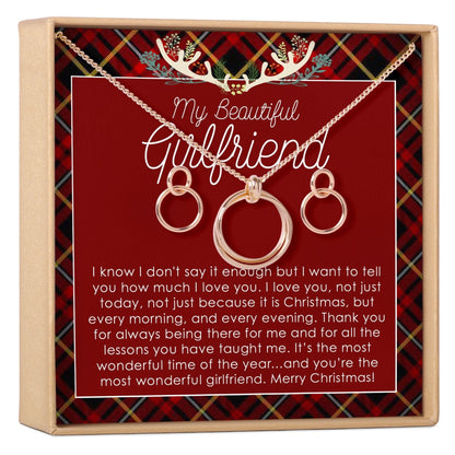 Christmas Gift for Girlfriend Linked Circles Earring and Necklace Jewelry Set