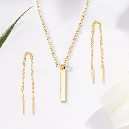 Christmas Gift for Mentor Gold Bar Earring Threader and Necklace Jewelry Set