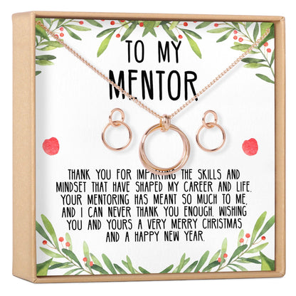 Christmas Gift for Mentor Linked Circles Earring and Necklace Jewelry Set