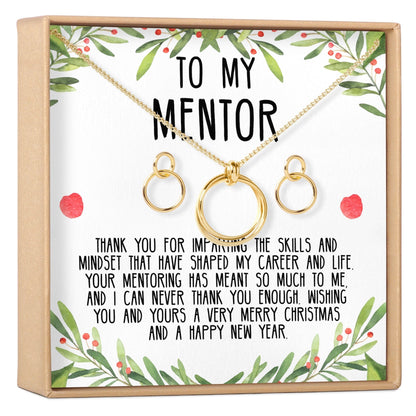Christmas Gift for Mentor Linked Circles Earring and Necklace Jewelry Set