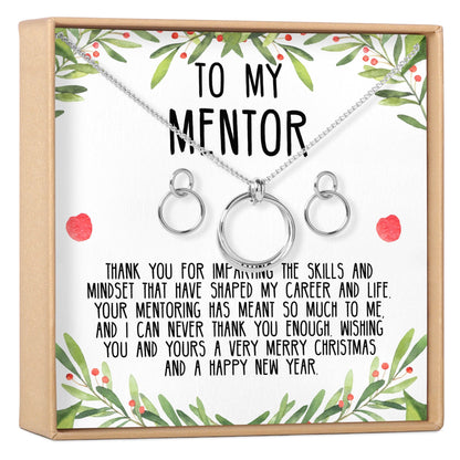 Christmas Gift for Mentor Linked Circles Earring and Necklace Jewelry Set