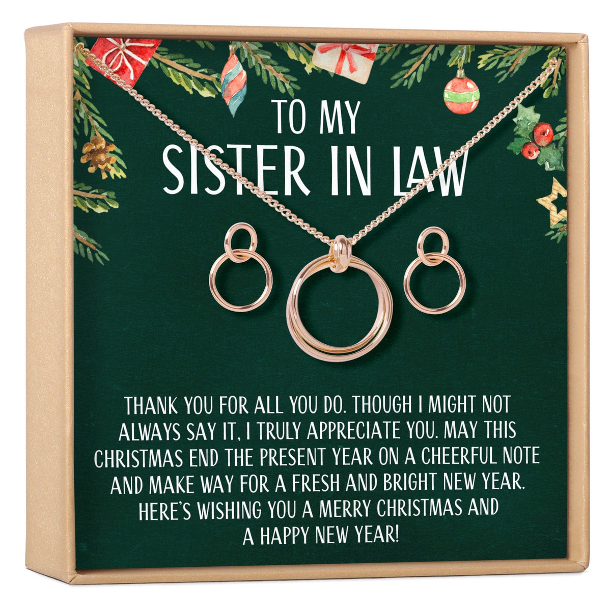 Christmas Gift for Sister-In-Law Linked Circles Earring and Necklace Jewelry Set