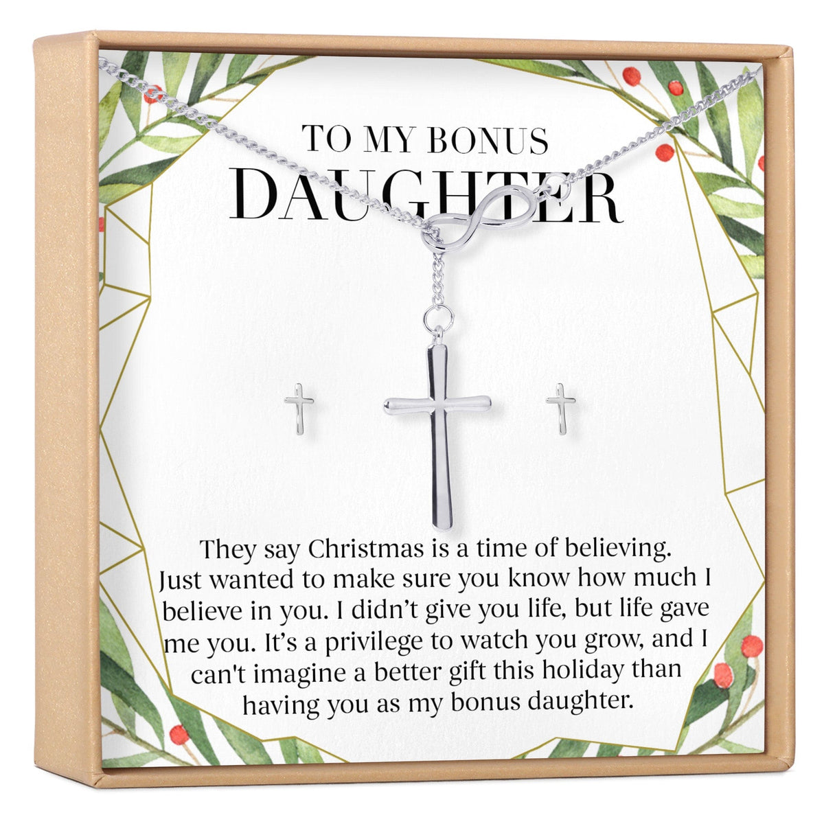 Christmas Gift for Stepdaughter Cross earring and Necklace Set Jewelry Set