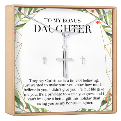 Christmas Gift for Stepdaughter Cross earring and Necklace Set Jewelry Set