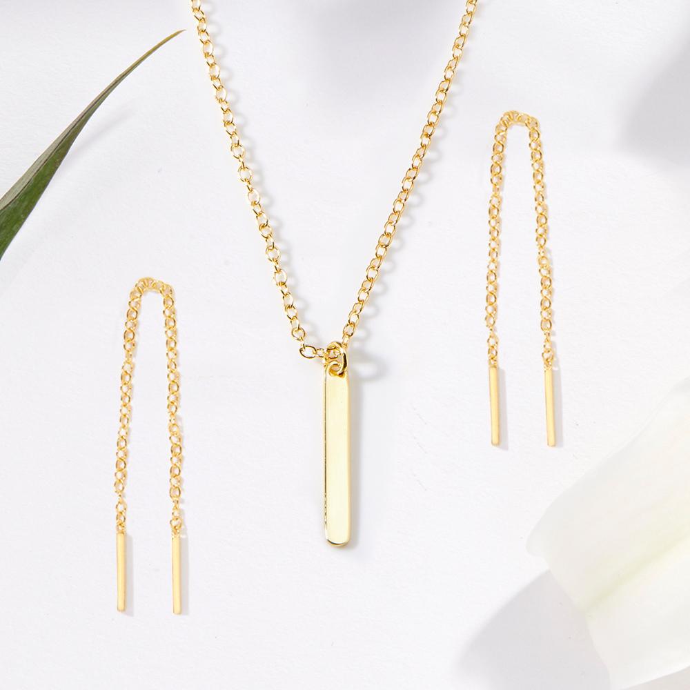 Christmas Gift for Stepdaughter Gold Bar Earring Threader and Necklace Jewelry Set