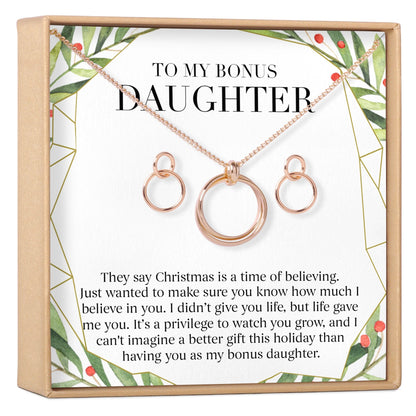 Christmas Gift for Stepdaughter Linked Circles Earring and Necklace Jewelry Set