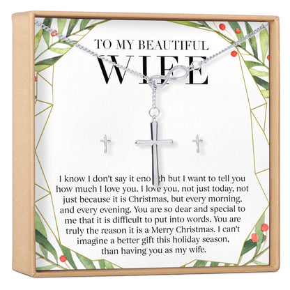 Christmas Gift for Wife Cross earring and Necklace Set Jewelry Set