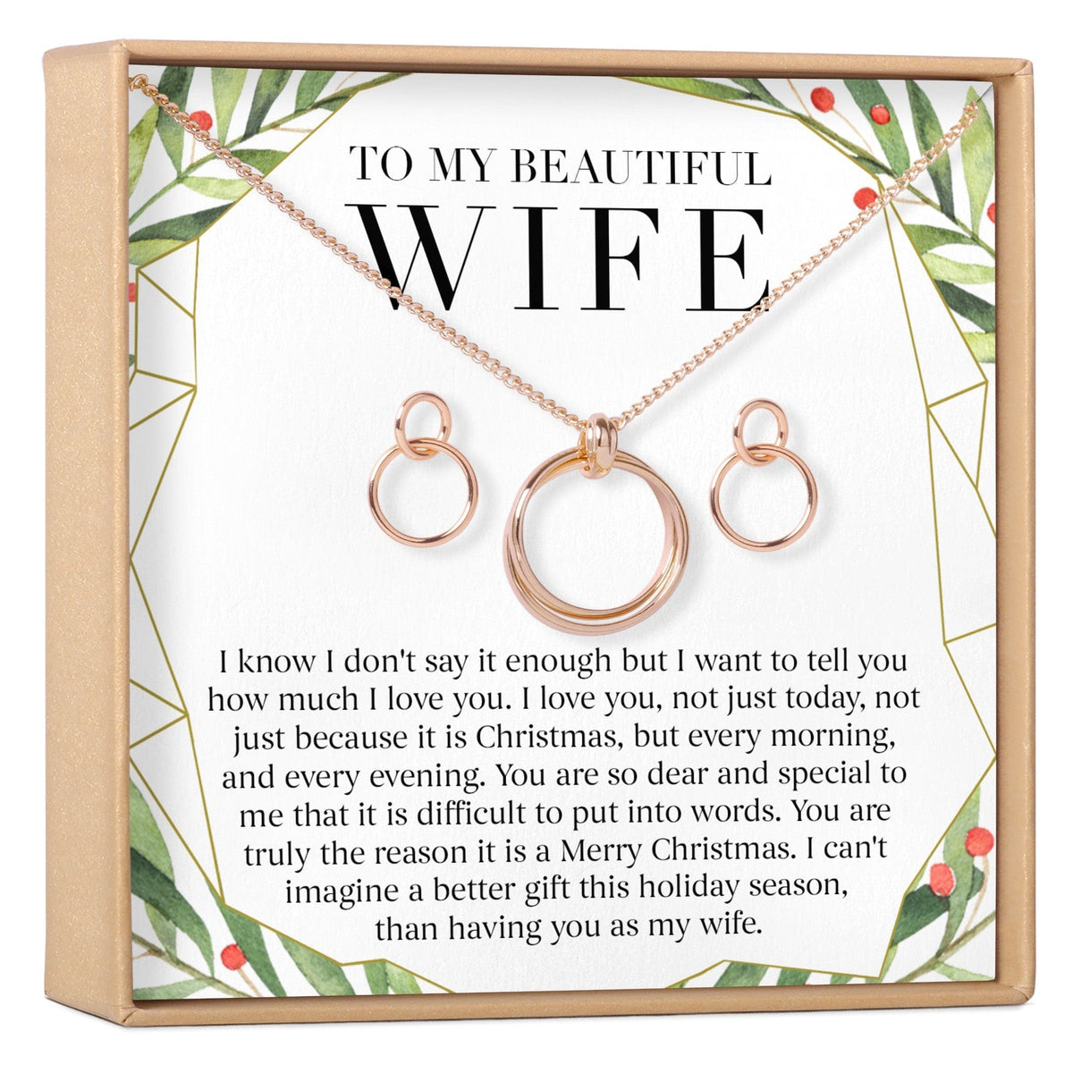 Christmas Gift for Wife Linked Circles Earring and Necklace Jewelry Set