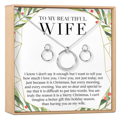 Christmas Gift for Wife Linked Circles Earring and Necklace Jewelry Set