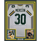 Framed Autographed/Signed Chuck Mercein 35x39 Ice Bowl Green Bay White Football Jersey JSA COA