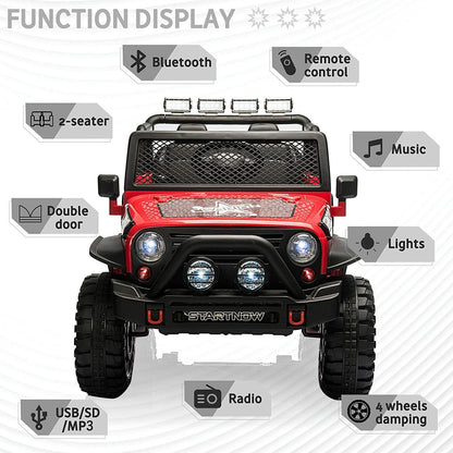 CLARFEY 12V Battery Powered RC Off-Road Jeep for Kids with LED Lights