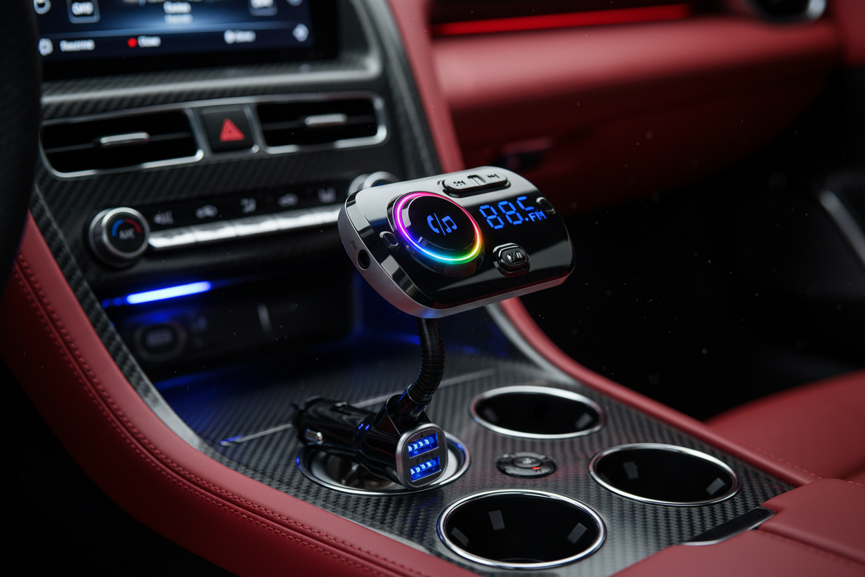 Car Bluetooth MP3 Player with Atmosphere Light and Bluetooth 5.0 for Lossless Music Playback