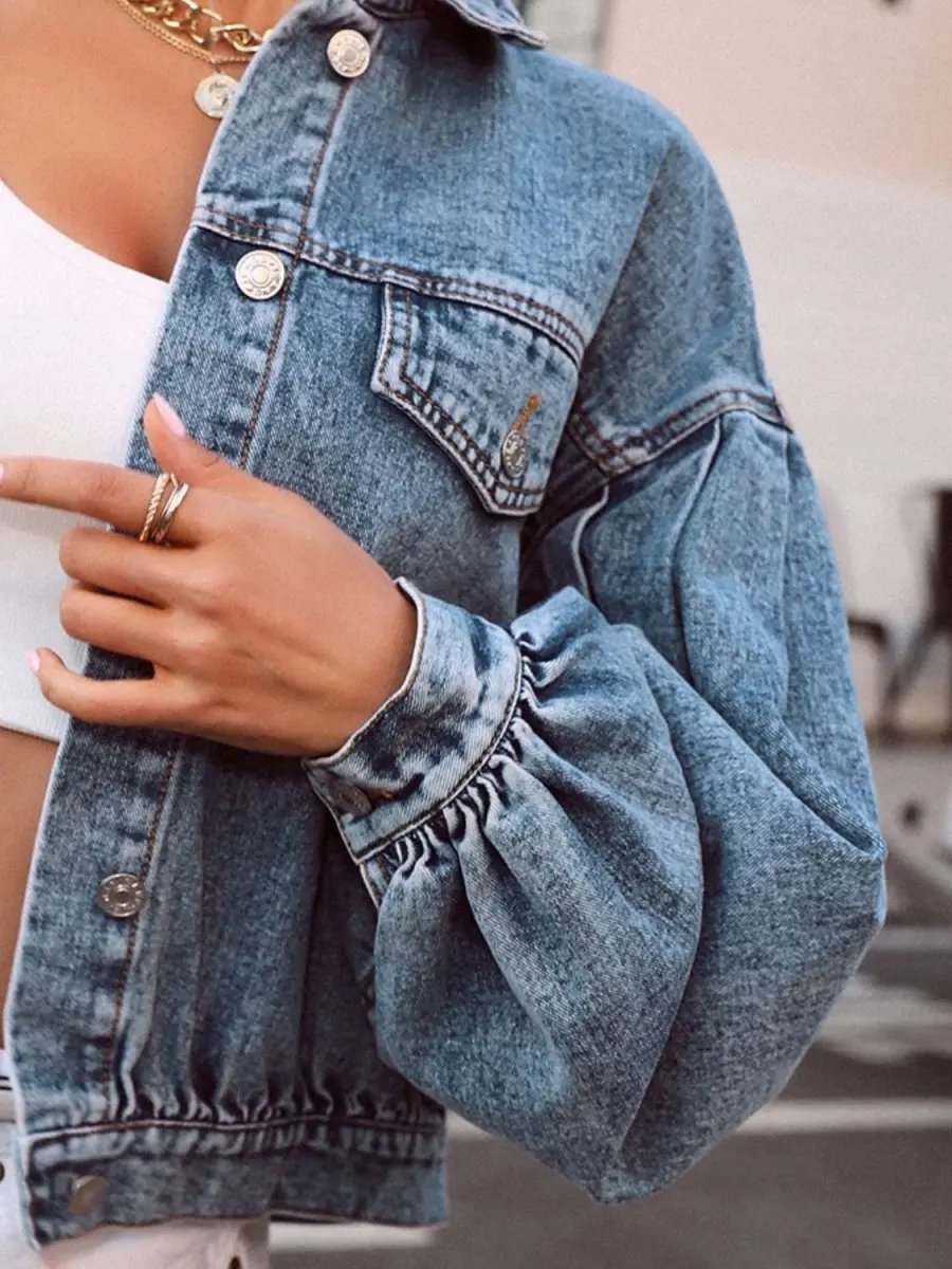 Jeans Trendsi Denim Top Women's Casual Collared Dropped Shoulder Buttoned Shirt